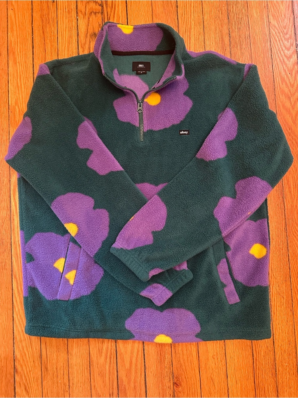 Obey‎ Men’s Streetwear Boho Floral Half-Zip Fleece size Medium - Picture 11 of 13